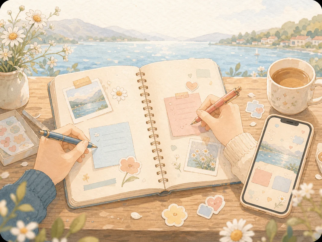 Warm illustration of the shared exchange diary feature in PLOPI