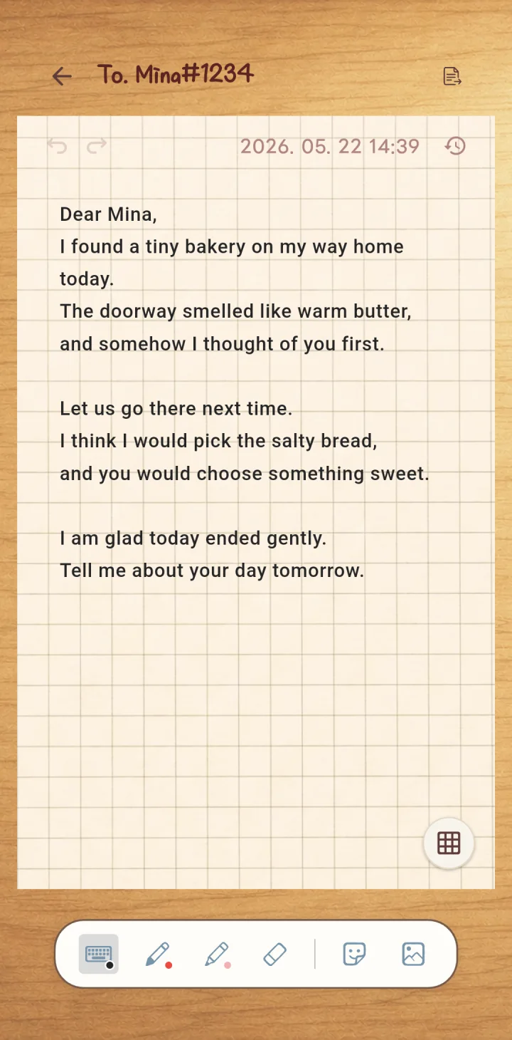 PLOPI diary compose screen for writing to someone close