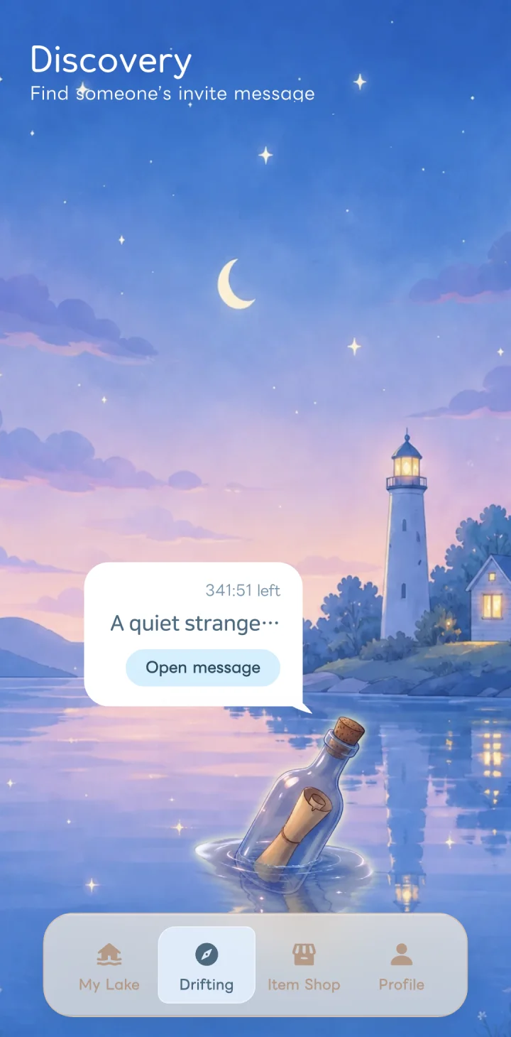 PLOPI Discovery screen showing an invite message that has arrived